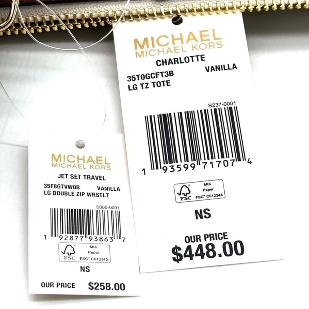 Michael Kors Large Charlotte Tote Bag & Large Double Zip Wallet Vanilla/Brown - Picture 13 of 13